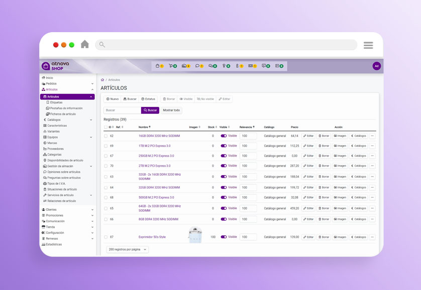 screenshot of Atnova Shop